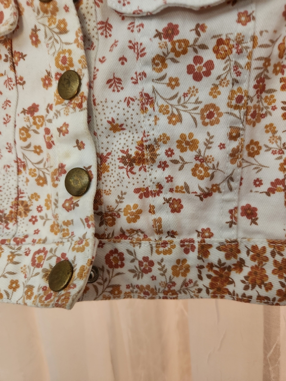 Little Lass Floral Jean Jacket in Cream, Rust/Pink, Sz-S, NWT - Picture 5 of 6
